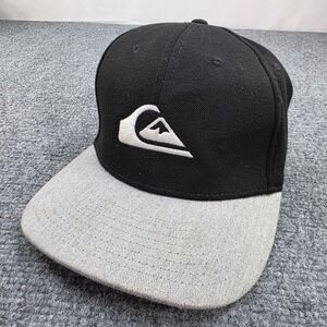 Quiksilver Mens Flat Brim Baseball Cap Black Grey Logo Flexfit Surf Hat‎